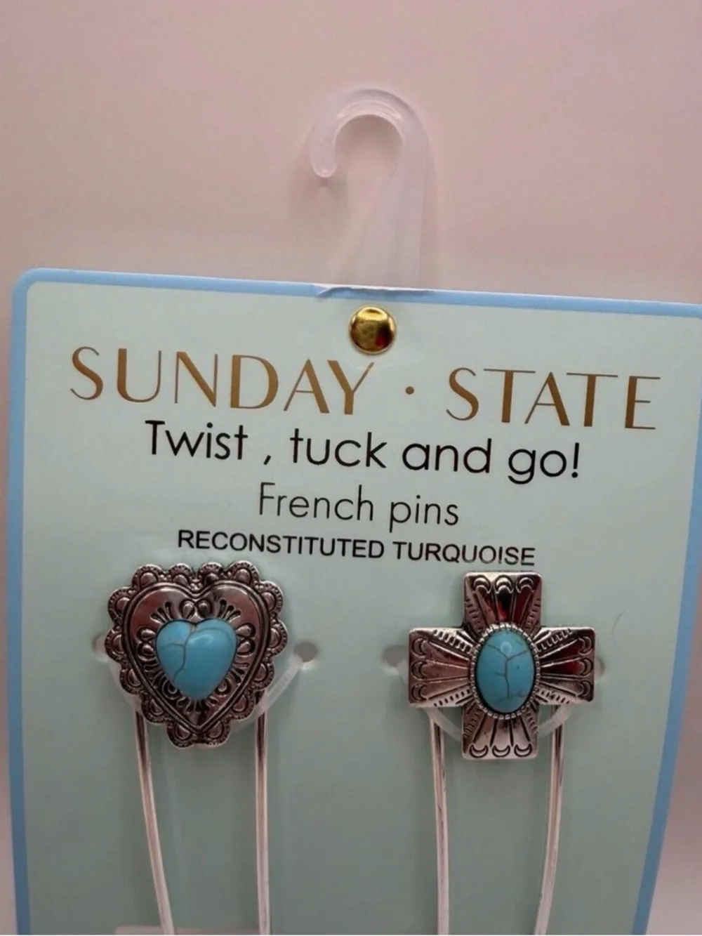 NWT Sunday State Silver and Turquoise Hair Pins